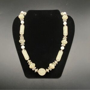Vintage Lucite White Textured Beaded Necklace